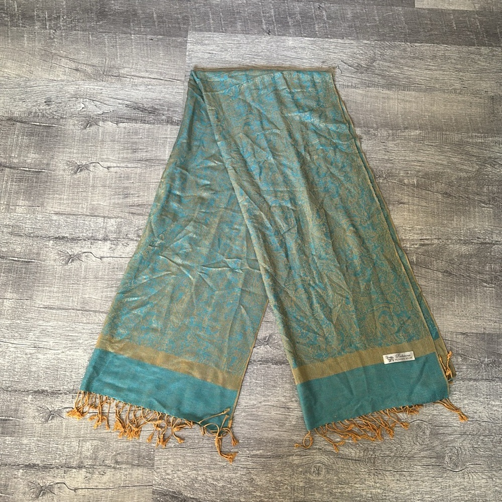 Turquoise Honey Paisley Pashmina Scarf - Picture 2 of 4
